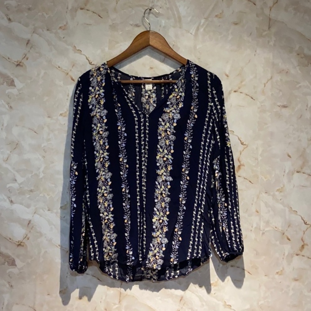 Dark blue flower top long sleeve
